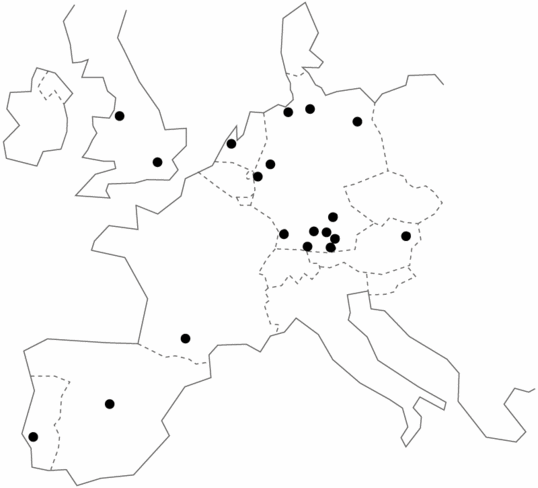 Europakarte mit Markierungen der einzelnen Kunden-/Projektsitze